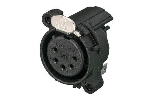 Neutrik Receptacle - A series - XLR 5 pin - female - PCBH - Pin 1/shell/front panel isolated - no ground contact - plastic/gold