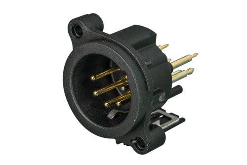 Neutrik Receptacle - A series - XLR 5 pin - male - PCBV - Pin 1 isolated - ground contact/shell/front panel connected - plastic/gold