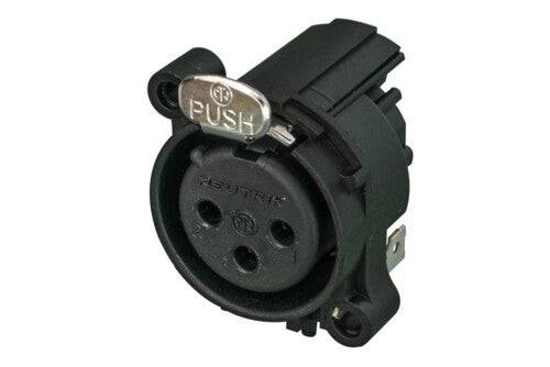 Neutrik Receptacle - AA series - XLR 3 pin - female - PCBH - Pin 1 isolated - ground contact/shell/front panel connected - plastic/gold