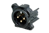 Neutrik Receptacle - B series - XLR 3 pin - male - PCBH LEFT - Pin 1 isolated - ground/shell/front panel connected - black/gold