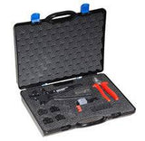 Neutrik BNC Tool Case equipped with HX-R-BNC (crimp tool frame), PT-BNC (cable cutting tool), and CS-BNC (stripping tool). DIES must be ordered separately.