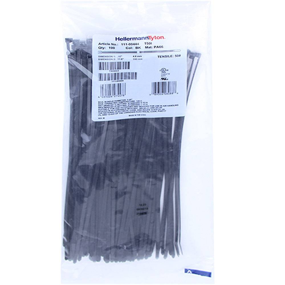 Hellermann Tyton Zip Ties - 11.75", 50lb, 100 Pack, Black - T50I0C2