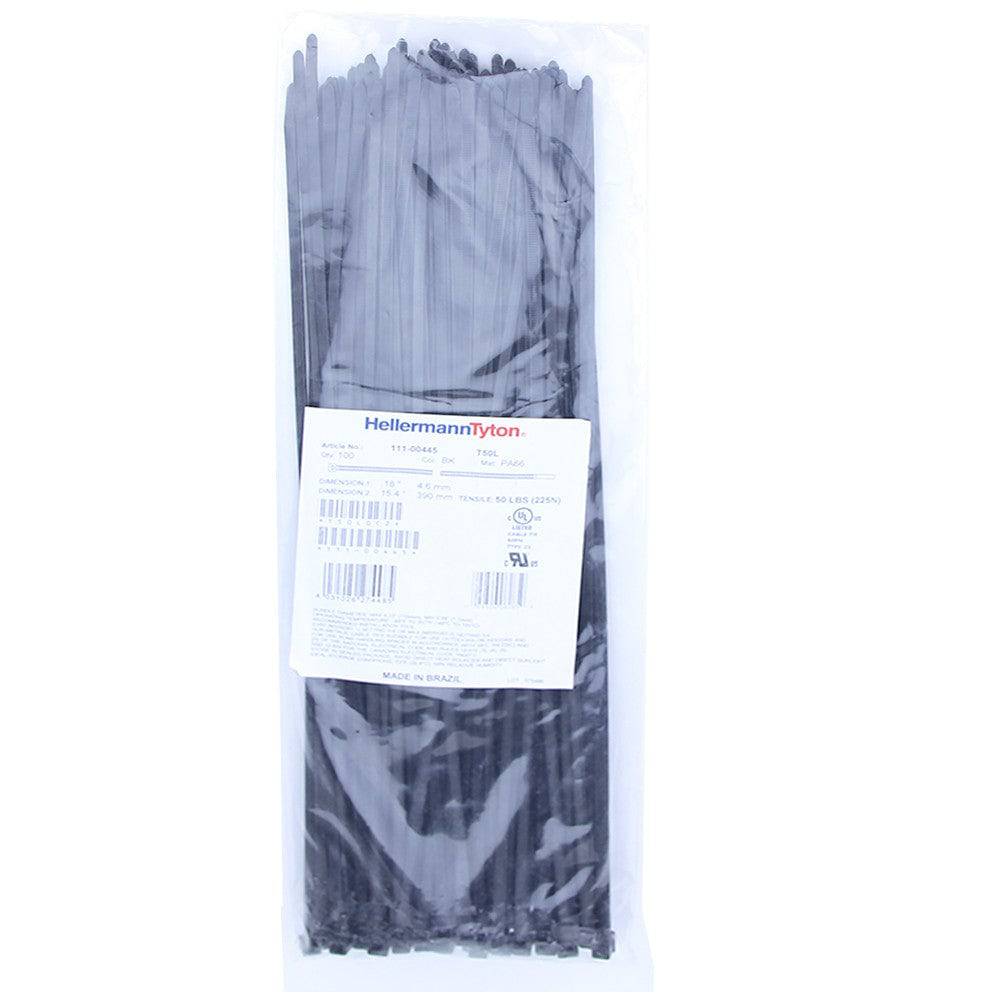 Hellermann Tyton Zip Ties - 15.5", 50lb, 100 Pack, Black - T50L0C2