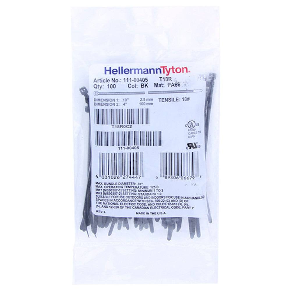 Hellermann Tyton Zip Ties - 4", 18lb, 100 Pack, Black - T18R0C2