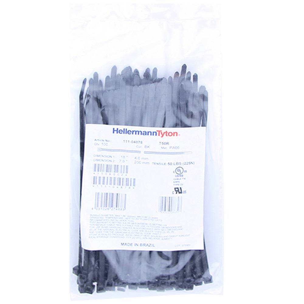 Hellermann Tyton Zip Ties - 8", 50lb, 100 Pack, Black - T50R0C2