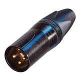 Neutrik 3 Pin Inline Male XLR Connector, Black/Gold - NC3MXX-B