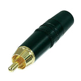 Rean/Neutrik RCA Inline Male Connector - Gold Contacts, Black Stripe - NYS373-BK