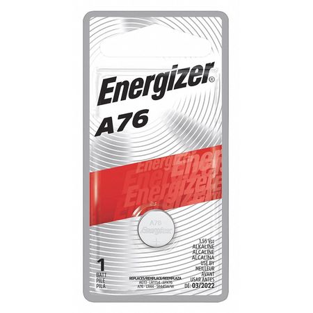 Energizer A76 Coin Battery, Alkaline, 1 Pack