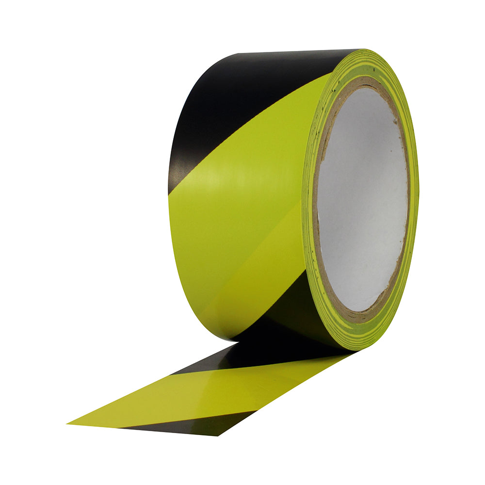 Pro Safety Stripes - 2" x 18yd, Black/Yellow Vinyl - Neon Production Supply