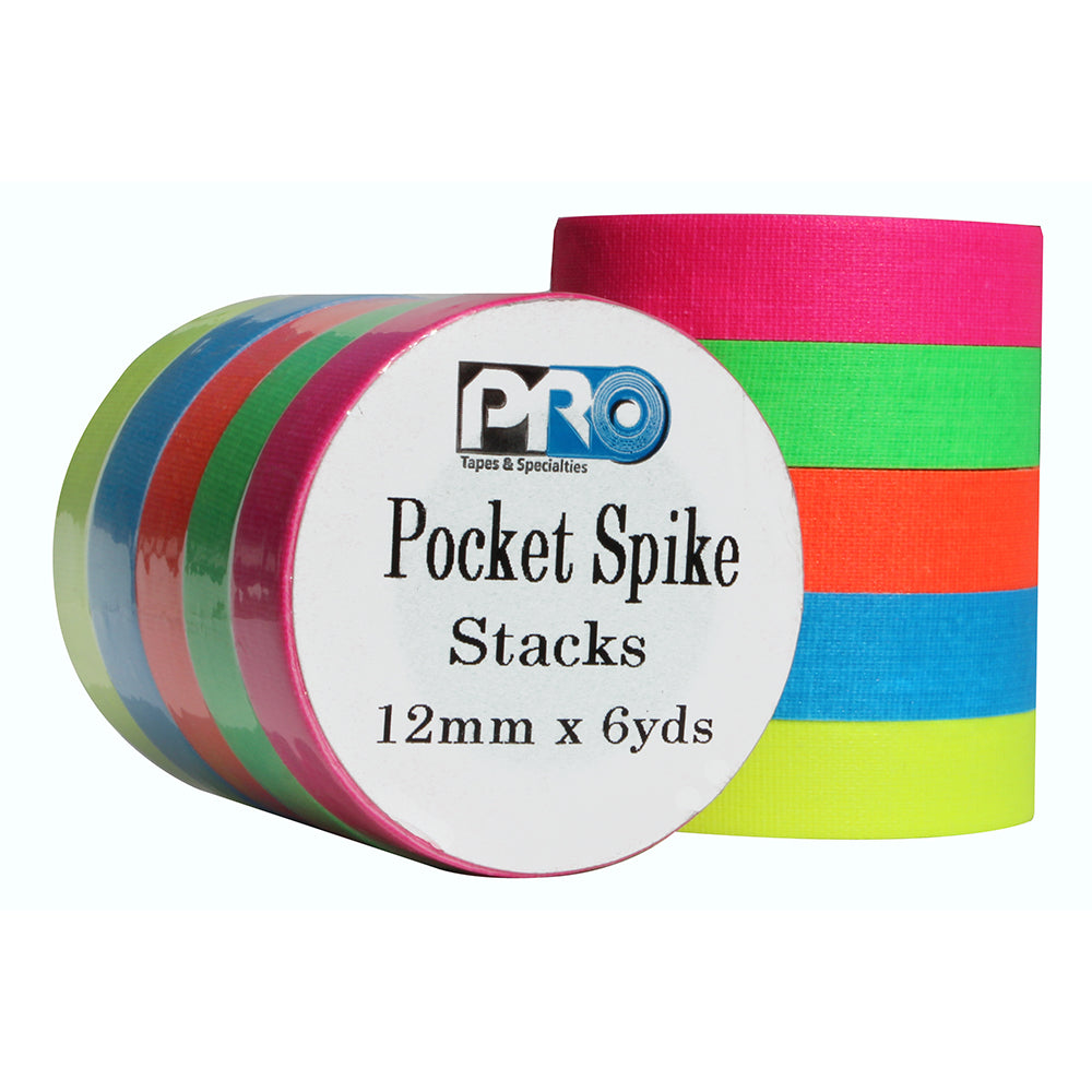 Pro Gaff Spike Stacks - Pocket Size 1/2" x 6yd, 5 Fluorescent Colors - Neon Production Supply
