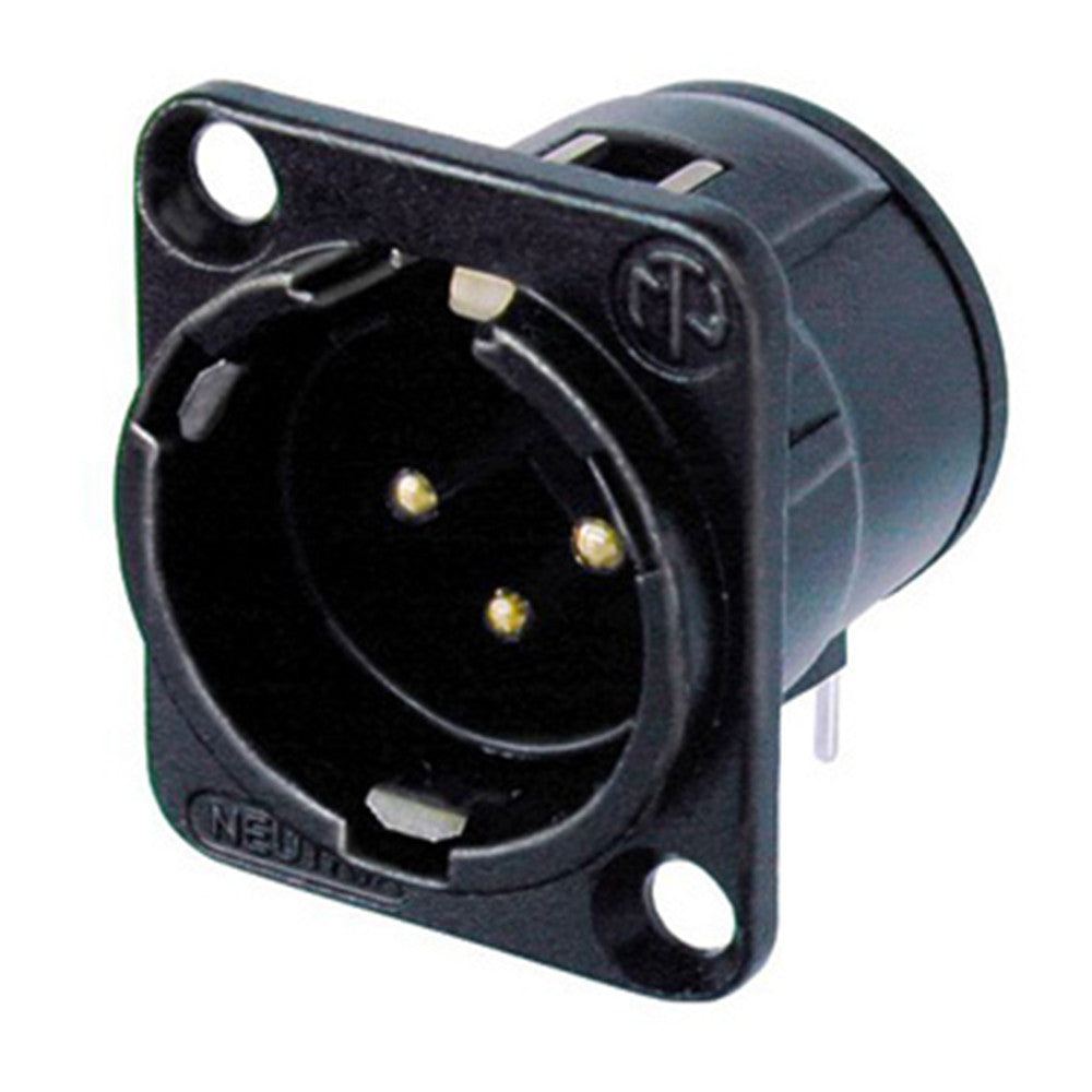 Neutrik 3 Pin Horizontal Male XLR Connector, Black/Gold - NC3MD-H-B - Neon Production Supply