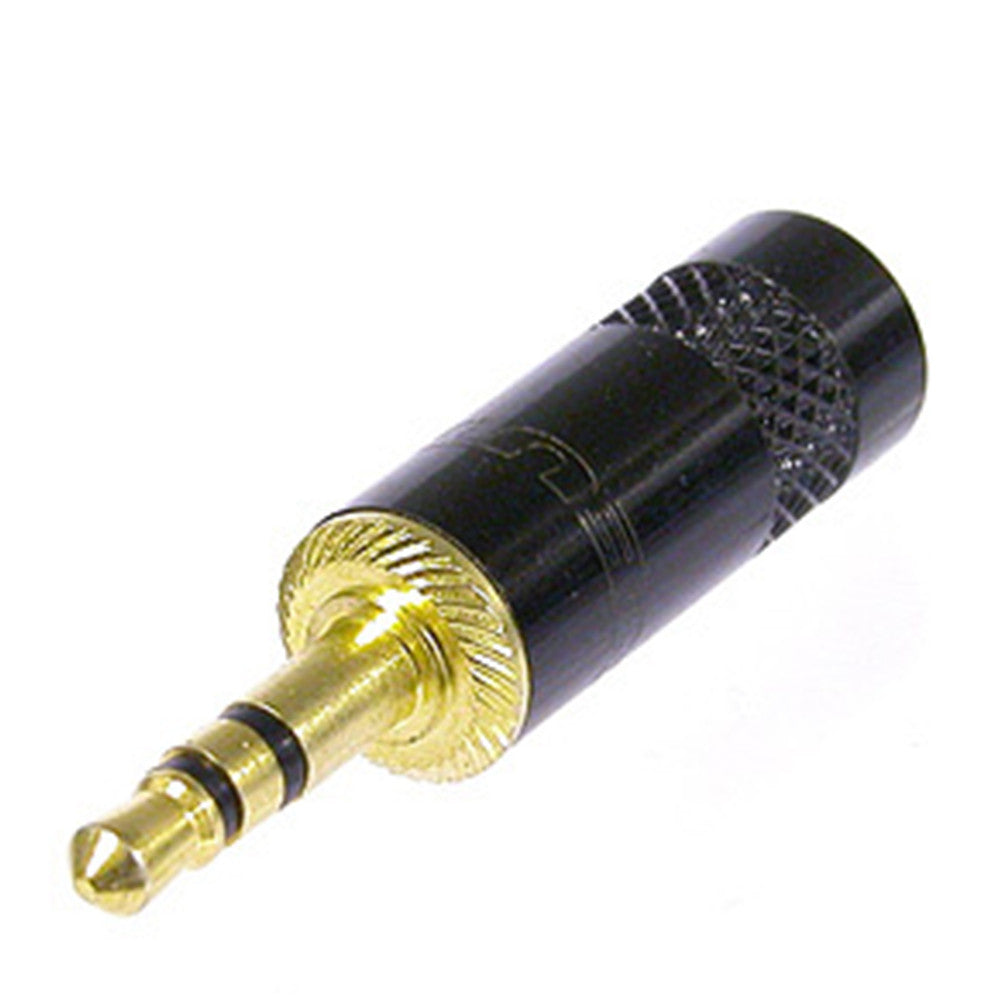 Rean/Neutrik 3.5mm TRS Inline Male Connector - Black/Gold - NYS231BG - Neon Production Supply