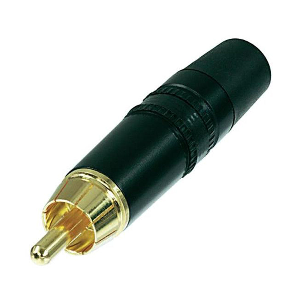 Rean/Neutrik RCA Inline Male Connector - Gold Contacts, Black Stripe - NYS373-BK - Neon Production Supply