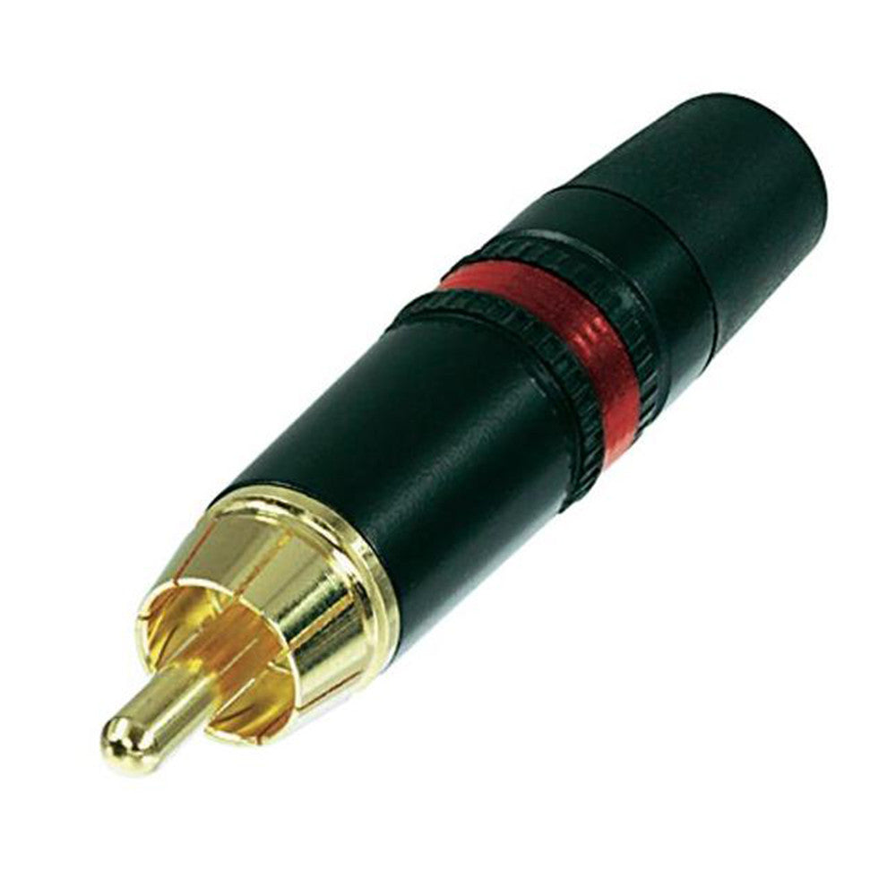 Rean/Neutrik RCA Inline Male Connector - Gold Contacts, Red Stripe - NYS373-RD - Neon Production Supply